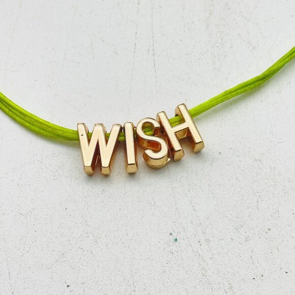 WISH Necklace Signed BCBGeneration Neon Green Cord Gold Tone - Picture 3 of 7